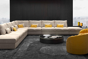 Современный бескаркасный диван Элизиум белого цвета в гостиной